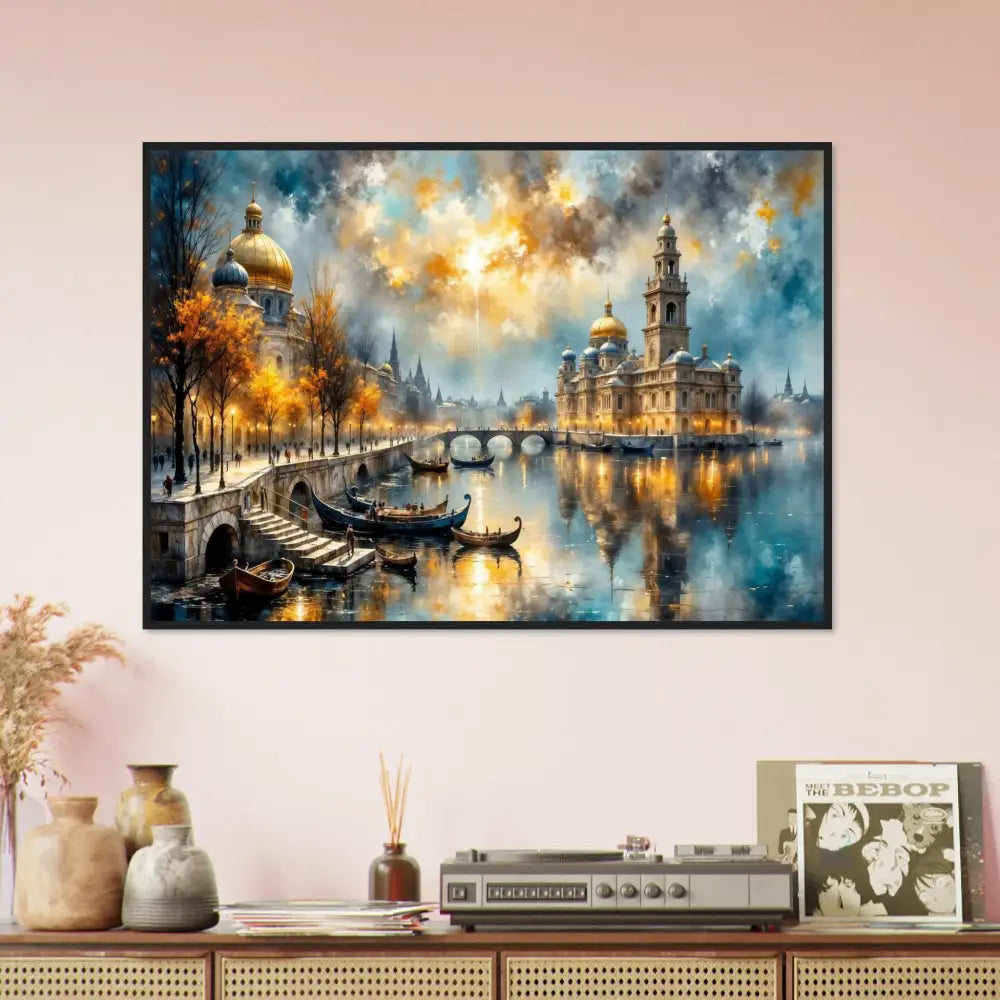 Framed masterpiece turns vibrant cityscape with domed buildings on archival matte paper