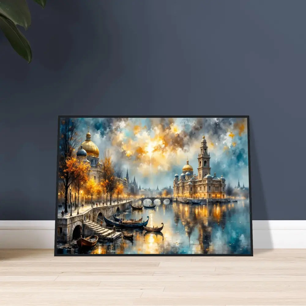 Framed masterpiece turns vibrant cityscape with canals and golden domes on archival matte paper