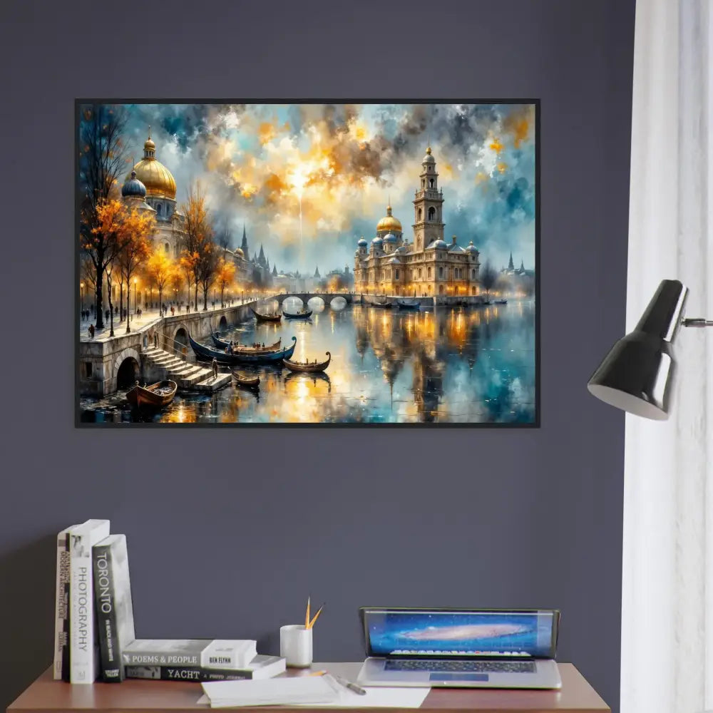 Framed masterpiece turns on archival matte paper with ultra-rich giclée colors of a cityscape at night
