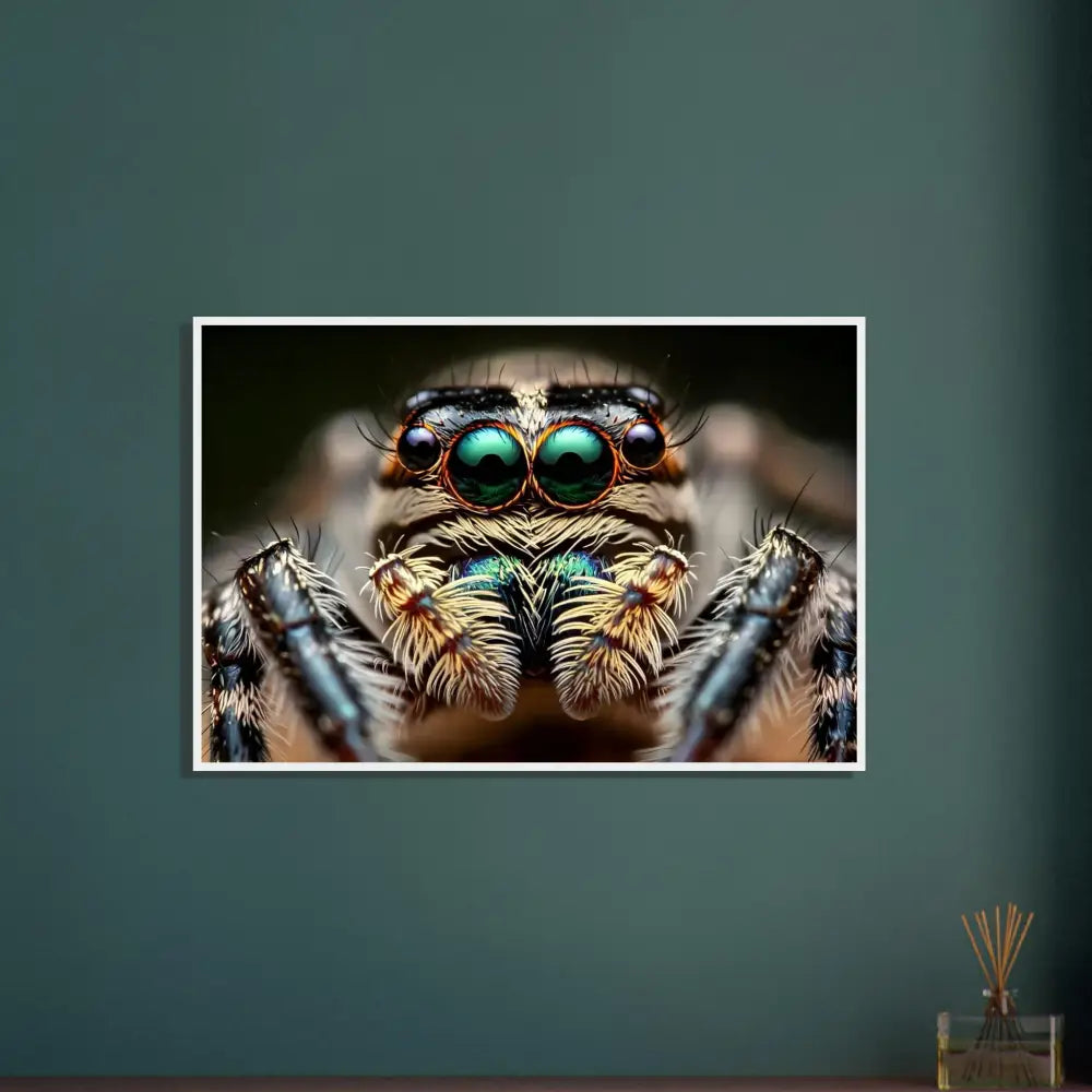 Framed close-up of a spider for the PixiOnyx Nature Focus Eight-Eyed Watcher poster