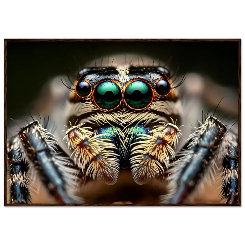 Macro shot of an Eight-Eyed Watcher Jumping Spider on PixiOnyx Nature Focus framed poster