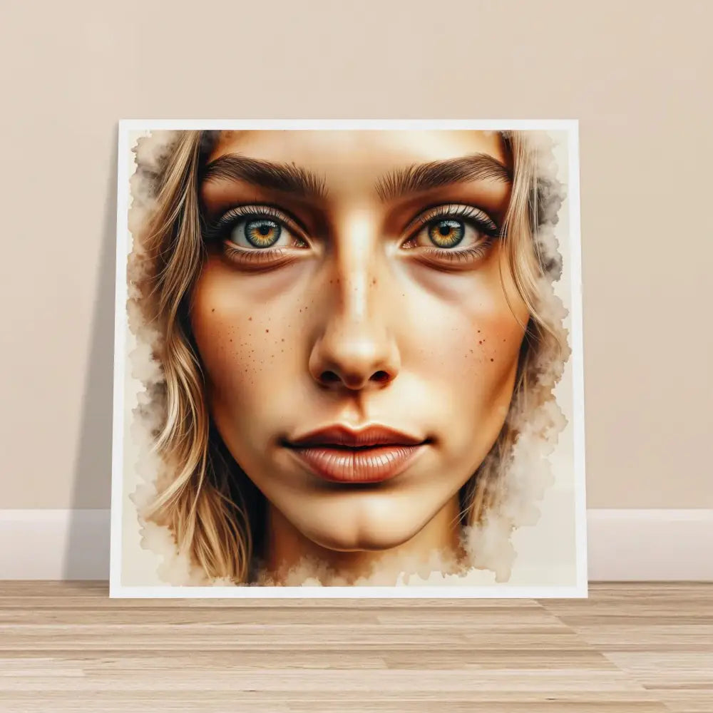 Watercolor portrait of woman on archival-grade matte paper in semi-hardwood frame crystal-clear