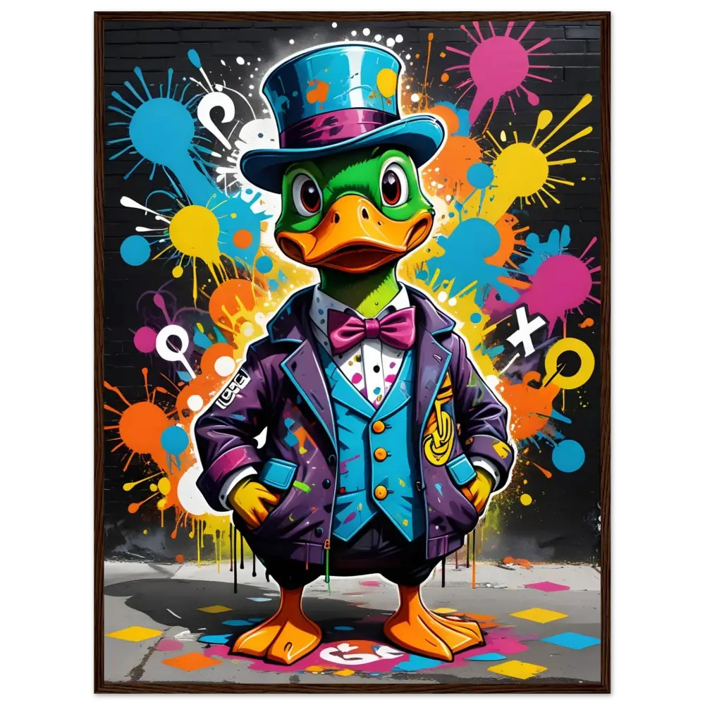 Cartoon duck in a suit and top hat from Framed Poster Gangster Duck Swagger PixiOnyx