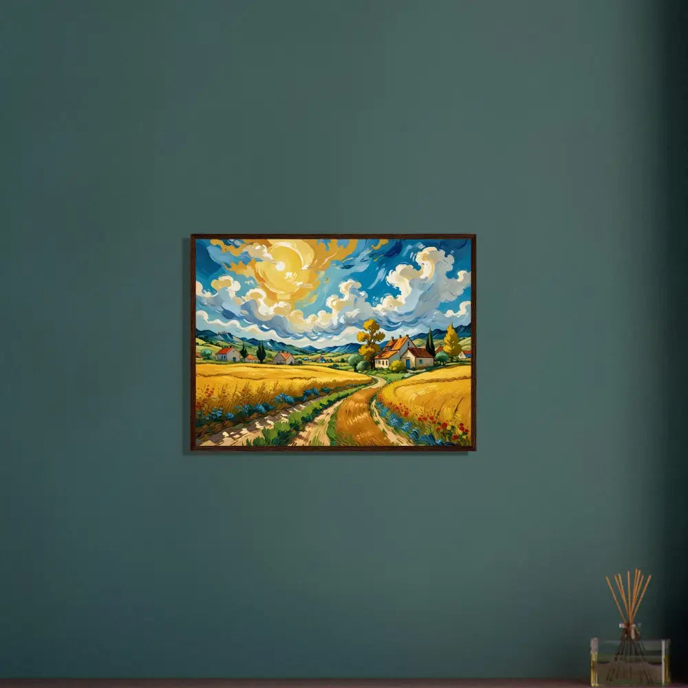 Framed landscape painting from Golden Fields Reverie poster by PixiOnyx Pastoral Dreamscape