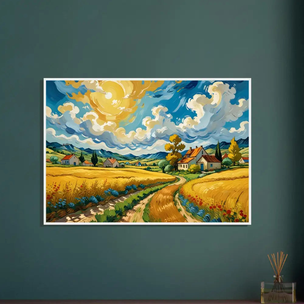 Impressionistic landscape painting from Framed Poster Golden Fields Reverie by PixiOnyx