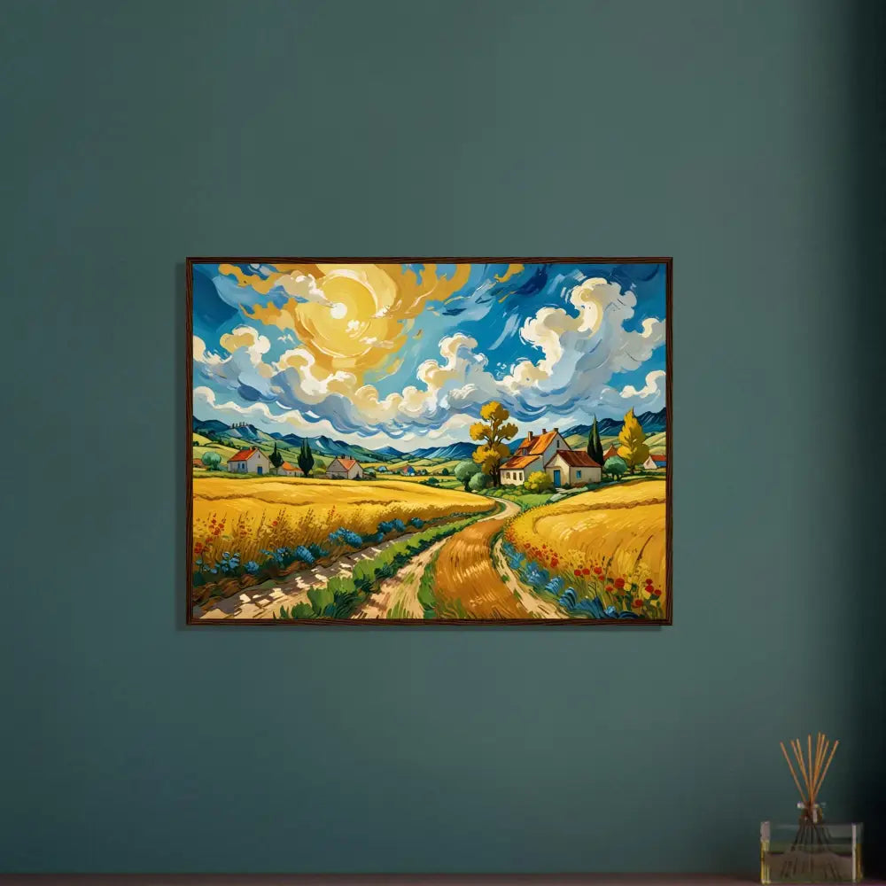 Framed landscape painting from PixiOnyx Golden Fields Reverie pastel pastoral scene
