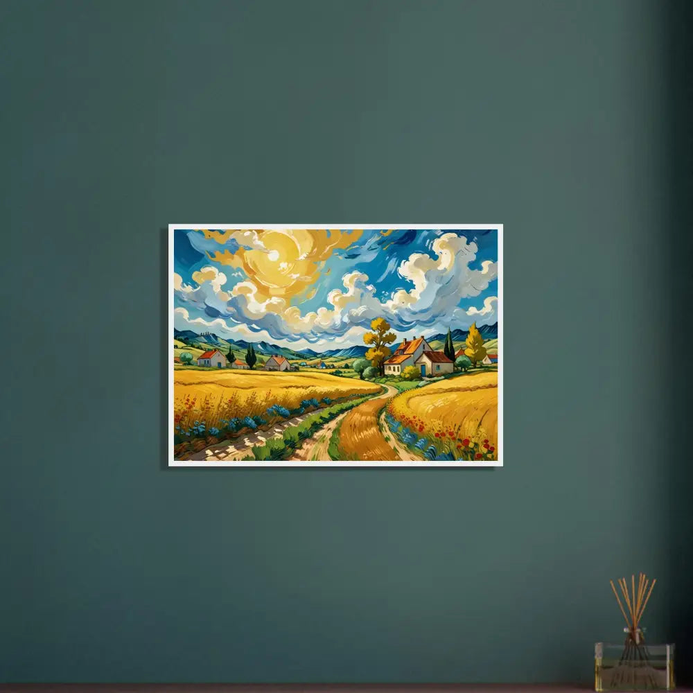 Framed landscape painting of golden fields from PixiOnyx Pastoral Dreamscape poster