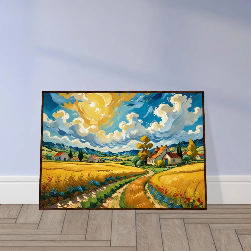 Framed landscape painting from PixiOnyx Golden Fields Reverie Pastoral Dreamscape
