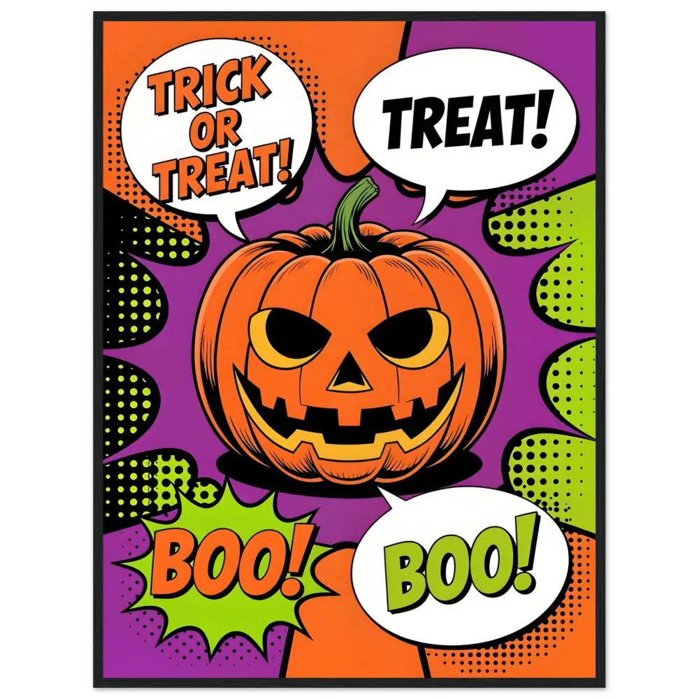 Halloween pop art pumpkin wall art with speech bubbles for Trick-or-Treat decor