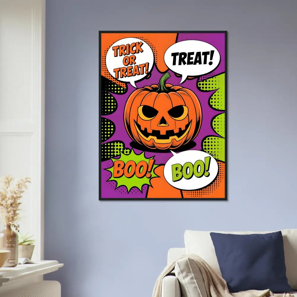 Halloween pop art pumpkin poster with speech bubbles for Trick-or-Treat Wall Art