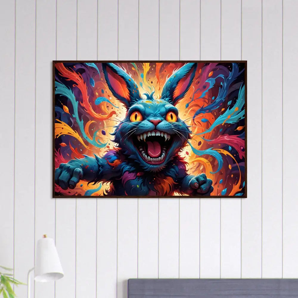 Framed psychedelic rabbit art poster from PixiOnyx Chaos Frame Edition