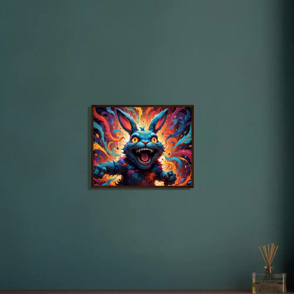 Framed colorful rabbit artwork from PixiOnyx Chaos Frame Edition for vibrant wall décor