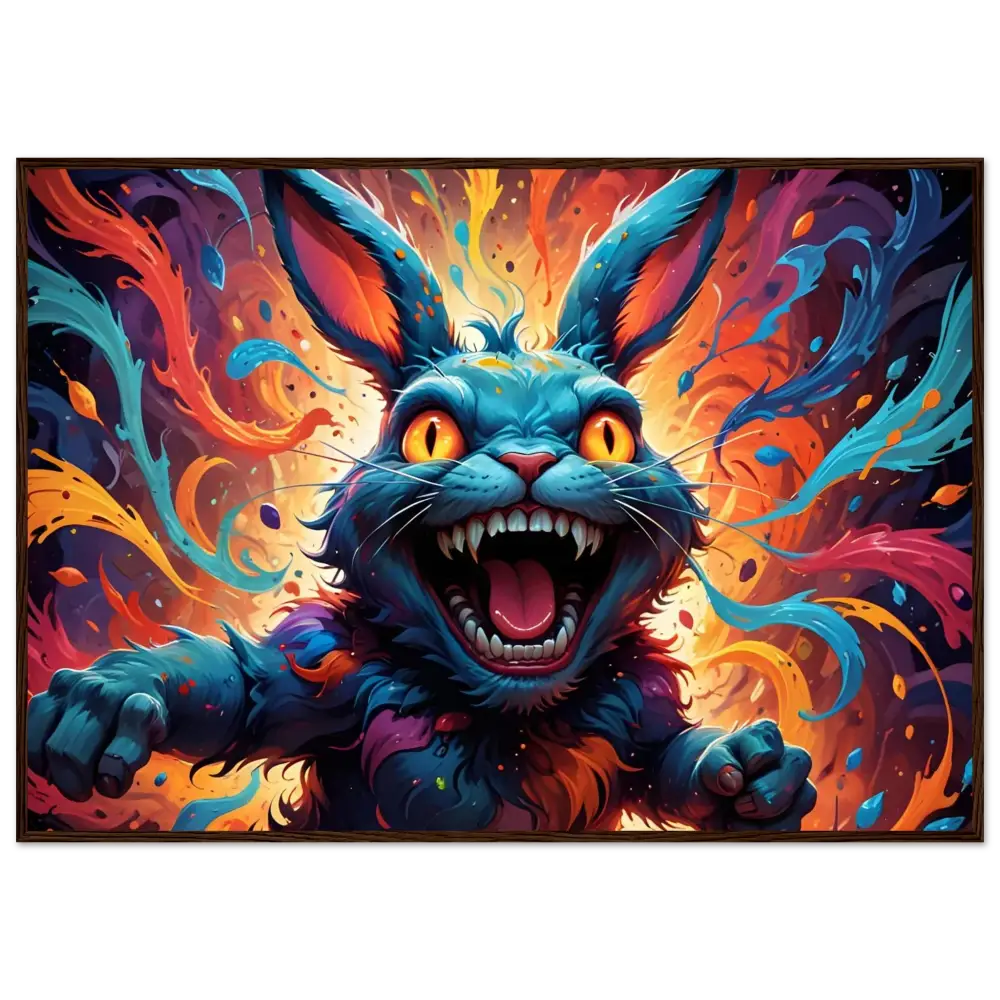 Colorful menacing rabbit painting in framed poster Inferno Giggle Psycho Cottontail Quartet