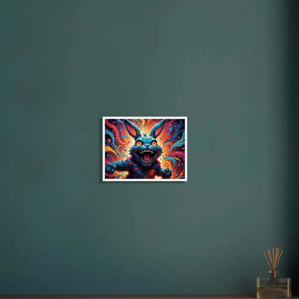 Framed psychedelic rabbit artwork from PixiOnyx Chaos Frame Edition in product listing