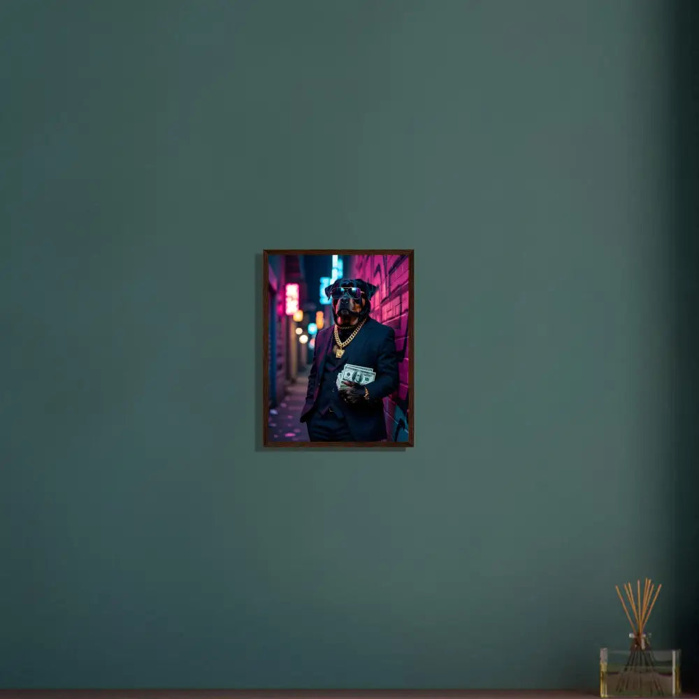 Framed dog portrait poster from PixiOnyx Urban Command Kingpin K9 collection