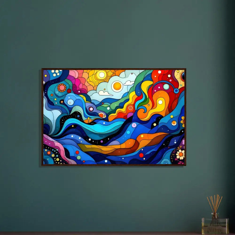Colorful abstract artwork framed poster Layered Spectrum PixiOnyx psychedelic wall art