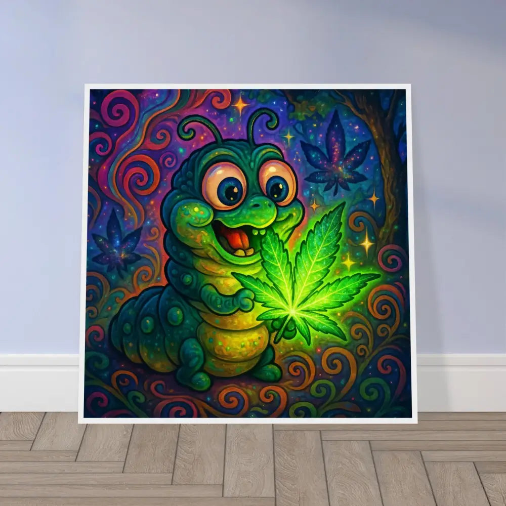 Cartoon caterpillar with marijuana leaf wall art for Framed Poster Leaf Me Alone Im Vibin
