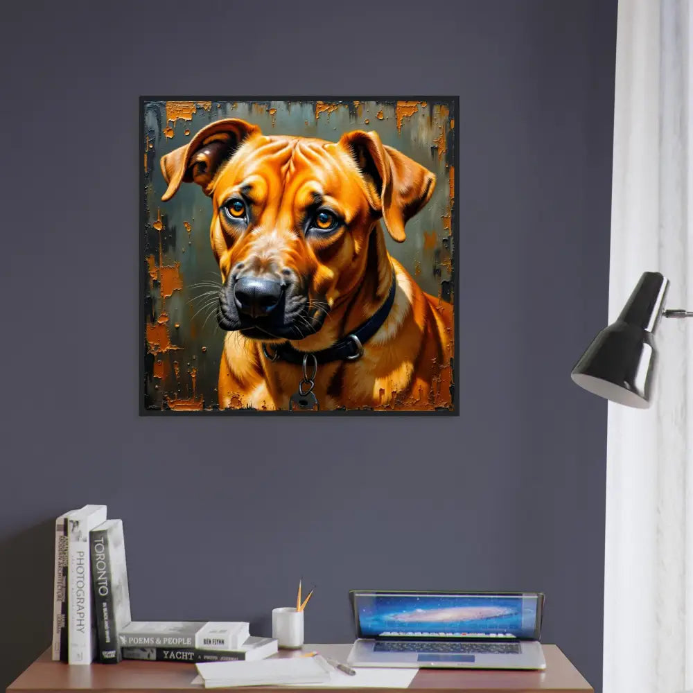 Framed poster of a loyal companion’s gaze with noble stare rendered in expressive painterly strokes