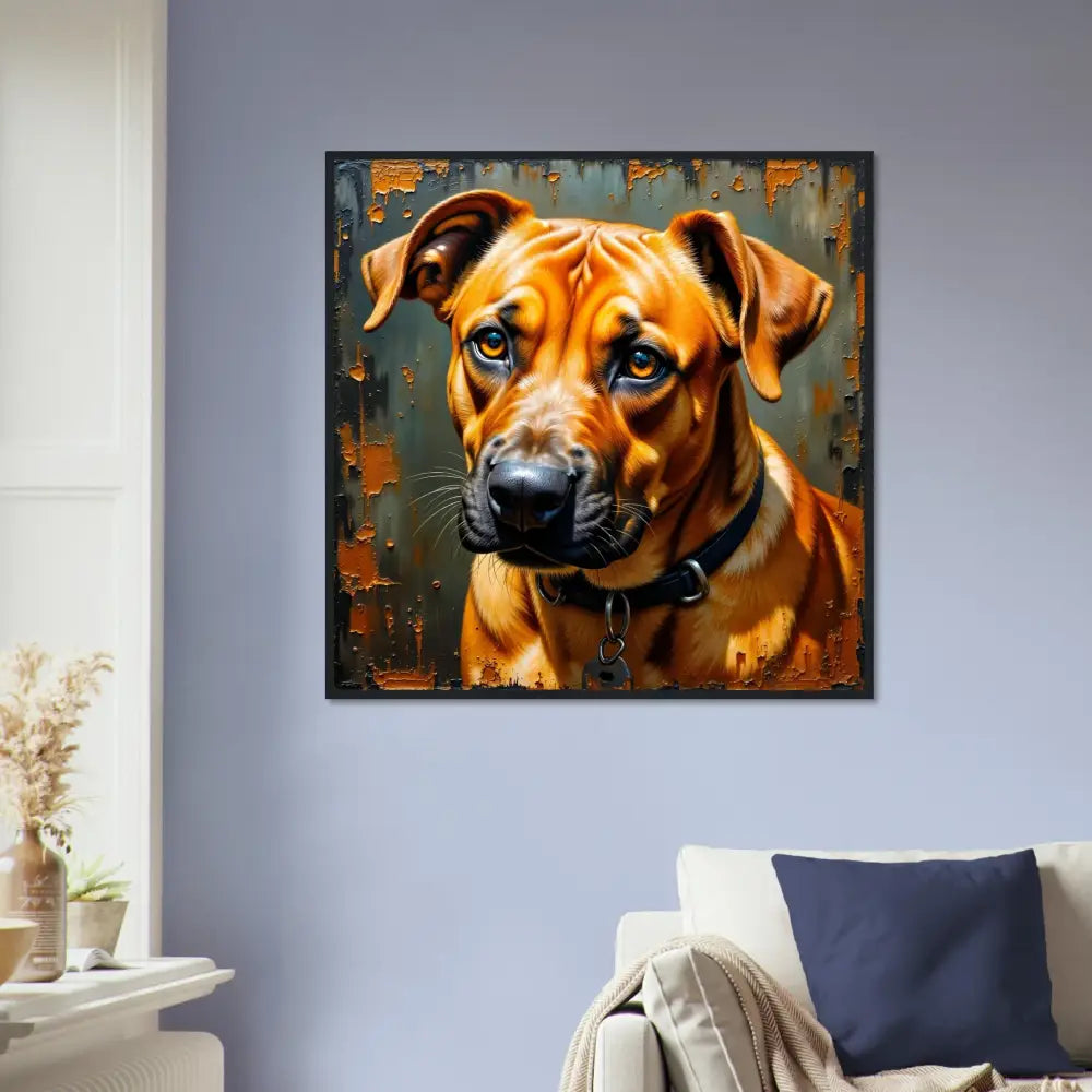Framed poster of Rhodesian Ridgeback with noble stare rendered in expressive painterly strokes