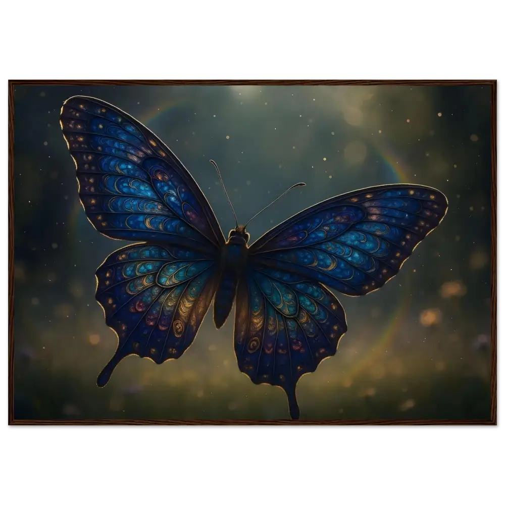 Framed blue butterfly artwork from Luminara Ascend PixiOnyx Winged Elegance of Nature