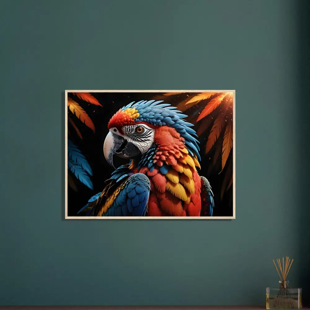 Framed Macaw Ascendant artwork in PixiOnyx Nature Royalty Wall Frame