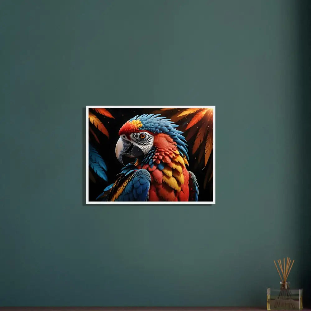 Colorful parrot art print framed in Royalty Wall Frame for vibrant nature decor