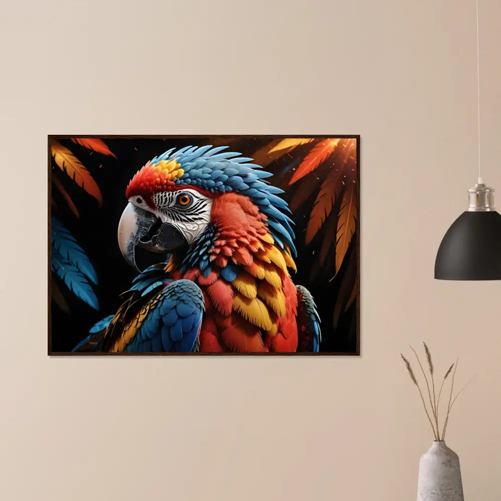 Framed Macaw Portrait Wall Art in PixiOnyx Nature Royalty Frame
