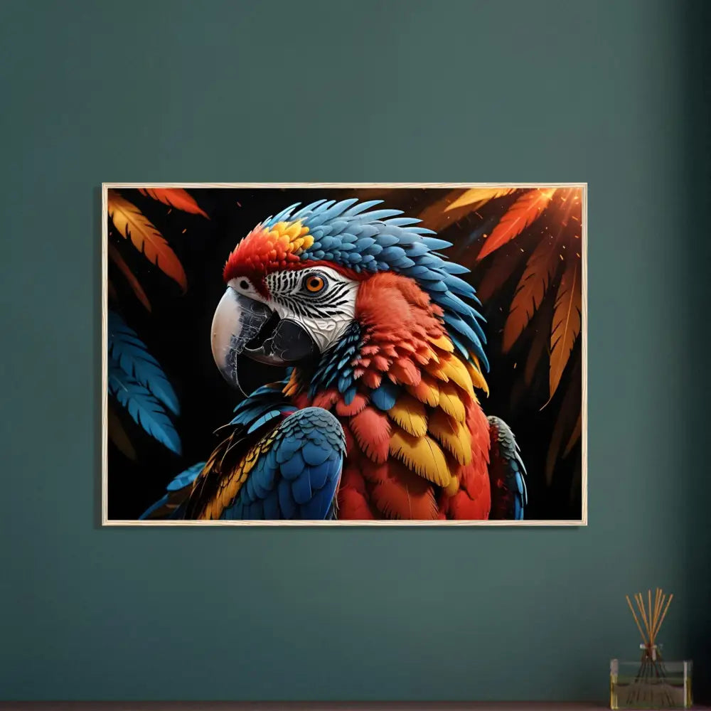 Framed Macaw Portrait Wall Art in PixiOnyx Nature Royalty Frame