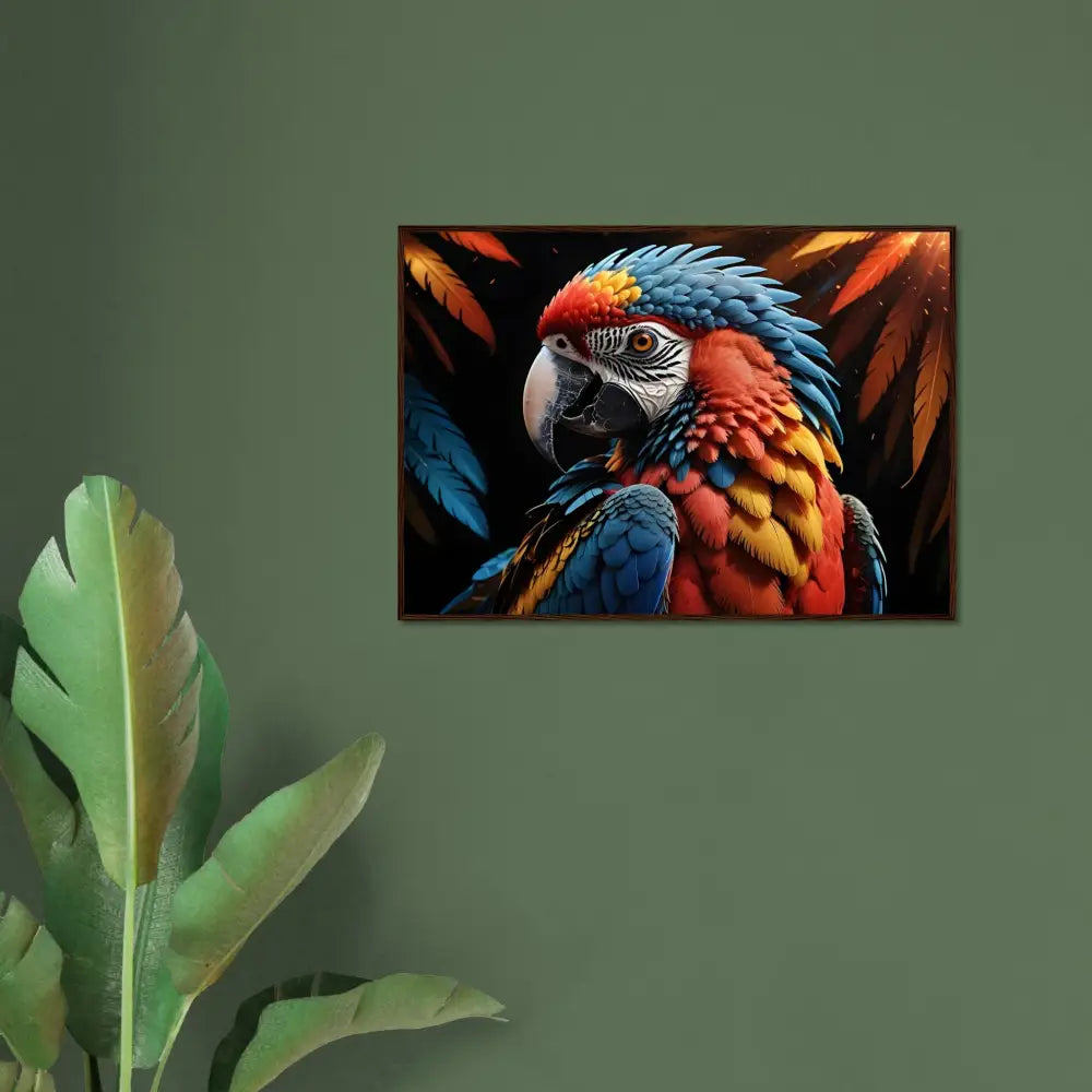 Framed Parrot Artwork in Macaw Ascendant Poster by PixiOnyx Nature Royalty Wall Frame