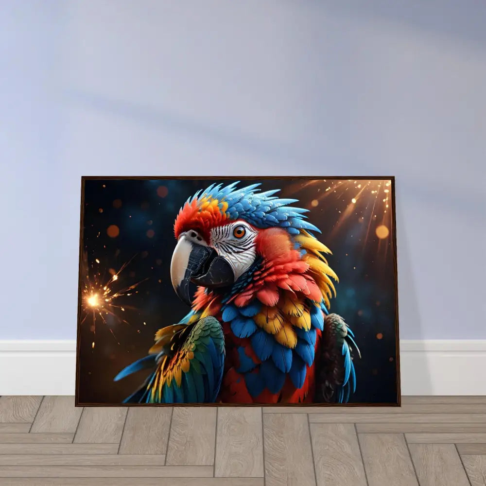 Framed Parrot Art on Macaw Firelight PixiOnyx Jungle Majesty Nature Frame