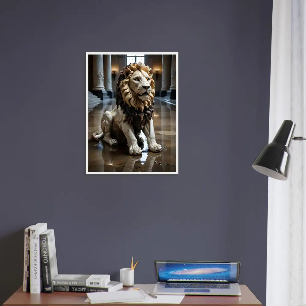Framed Lion Statue Print from PixiOnyx Regal Sculpture Series in Grand Hall