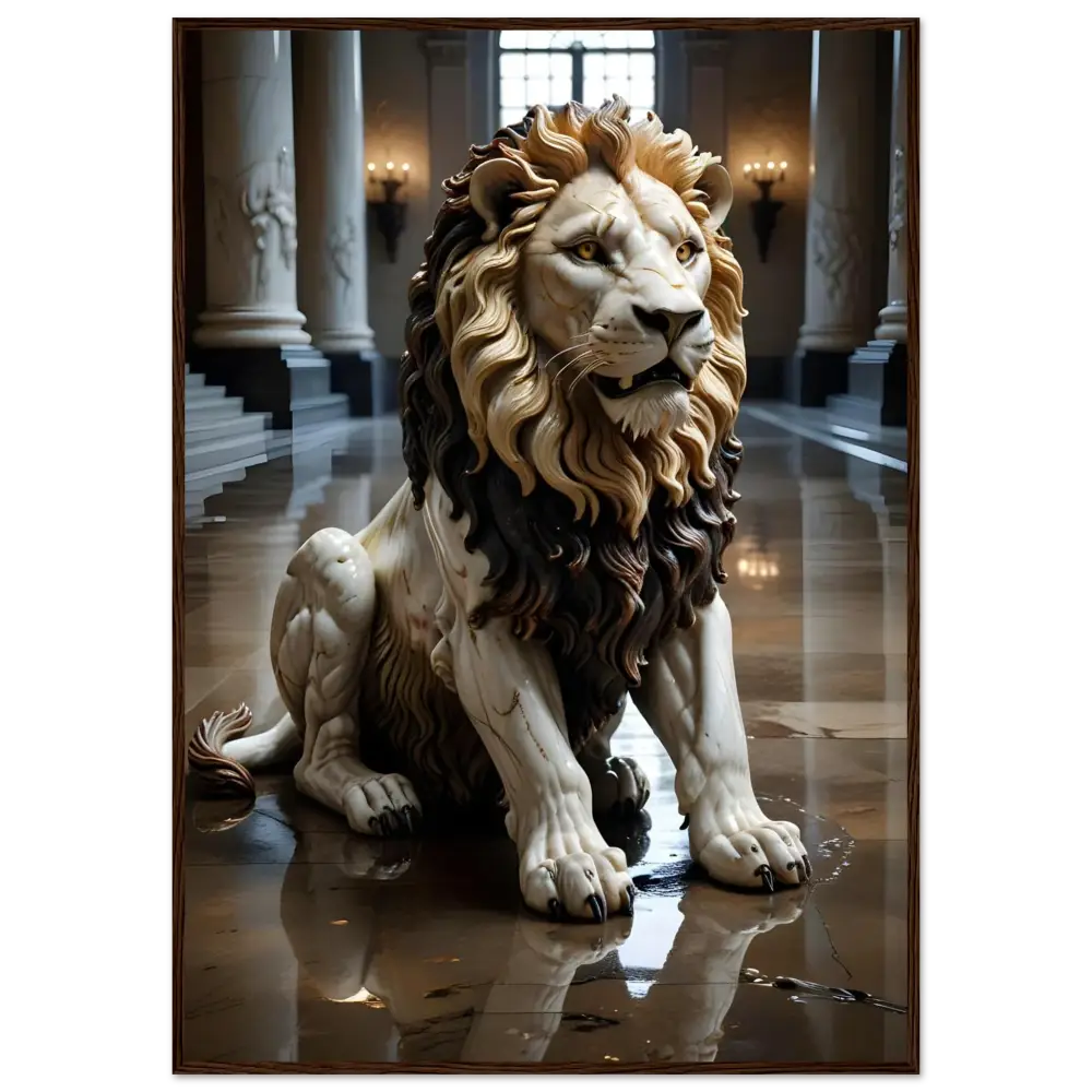 Ornate marble lion statue framed poster from PixiOnyx Regal Sculpture Series