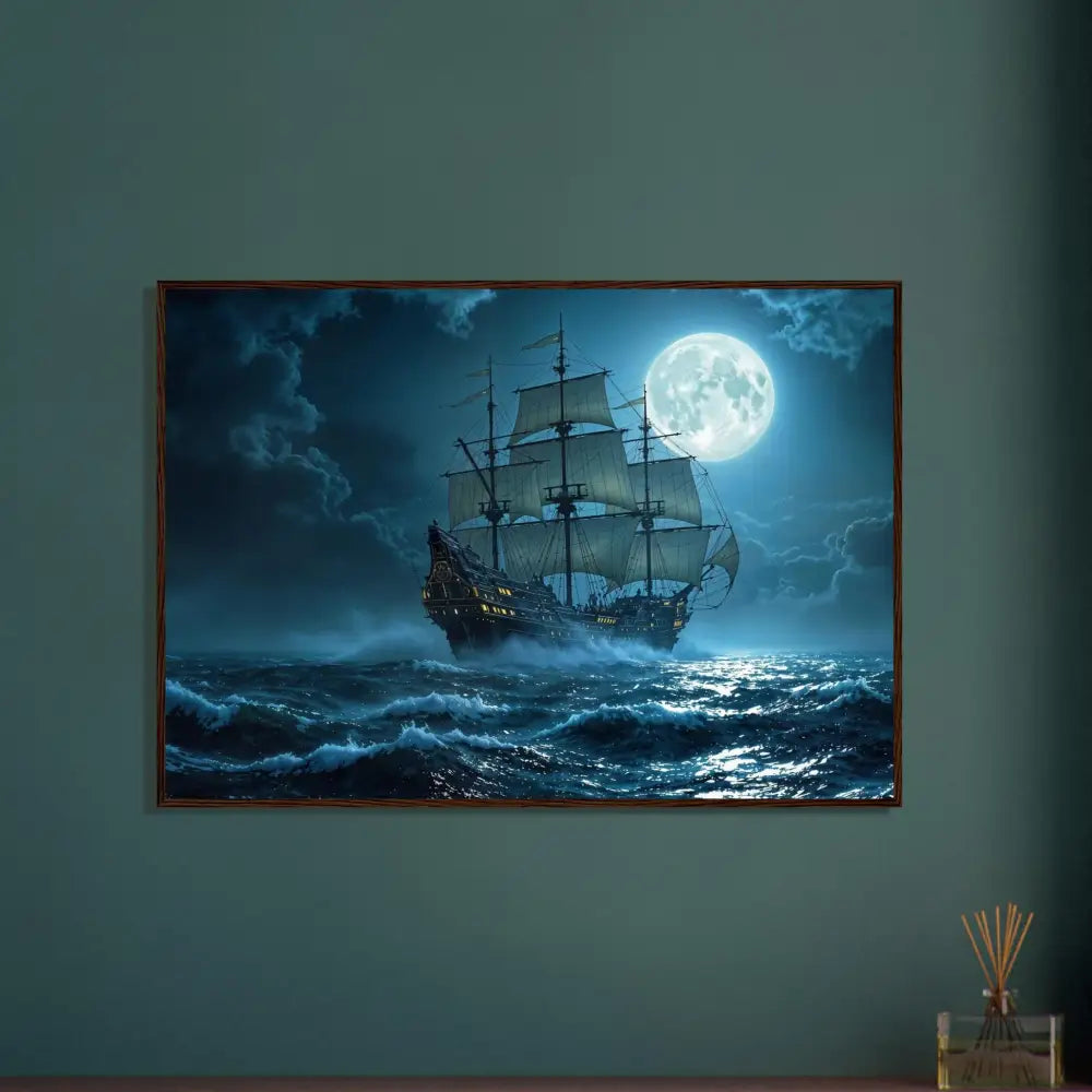 Framed ship painting from Moonlit Majesty PixiOnyx Nautical Dreamscape collection