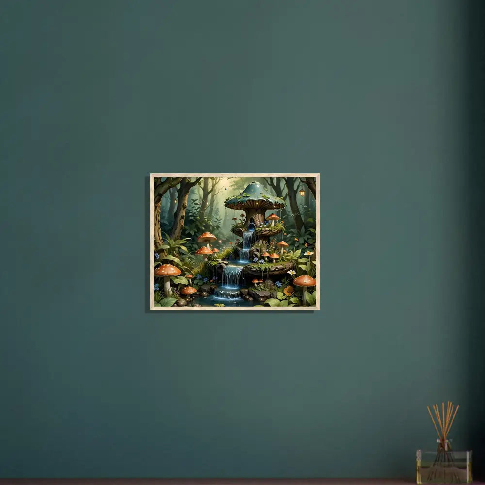 Framed Mushroom Waterfall Artwork displayed in PixiOnyx Mystical Wall Accent Poster