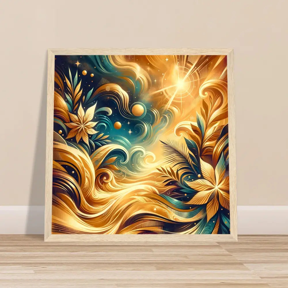 Framed abstract floral artwork from PixiOnyx named Nebula Bloom Cascade in cosmic tones