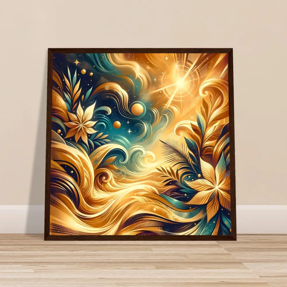 Framed abstract floral art poster titled Nebula Bloom Cascade by PixiOnyx Cosmic Nature