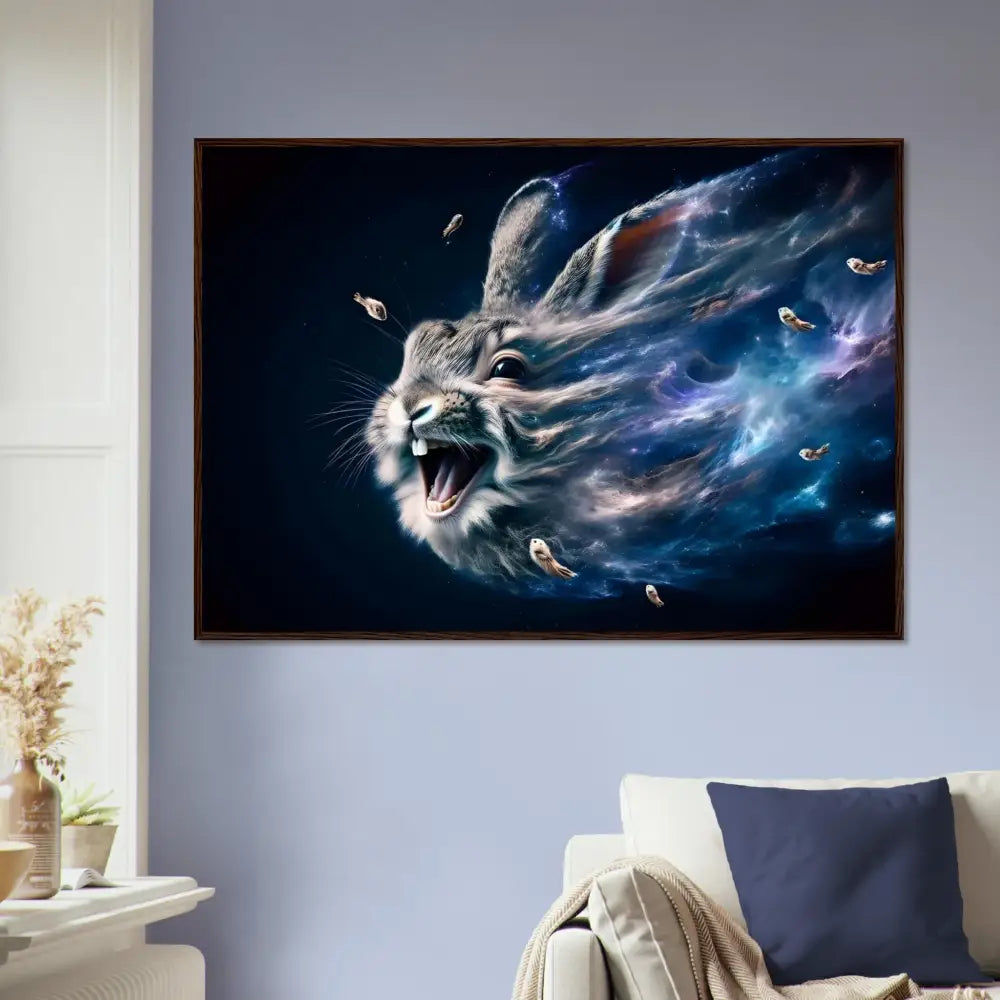 Framed rabbit nebula art poster from PixiOnyx Starlit Frame Edition