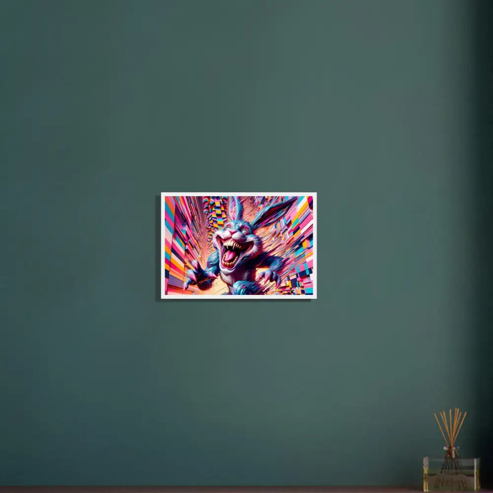 Colorful monstrous rabbit art in a framed Poster Pixel Panic Psycho Cottontail Quartet