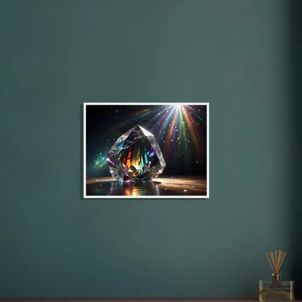 Prismatic crystal emitting vibrant light rays in PixiOnyx Light Elegance framed poster