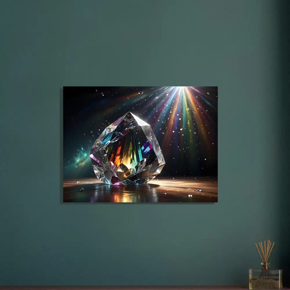 Prismatic crystal emitting vibrant light rays in Framed Poster – Prismatic Splendor