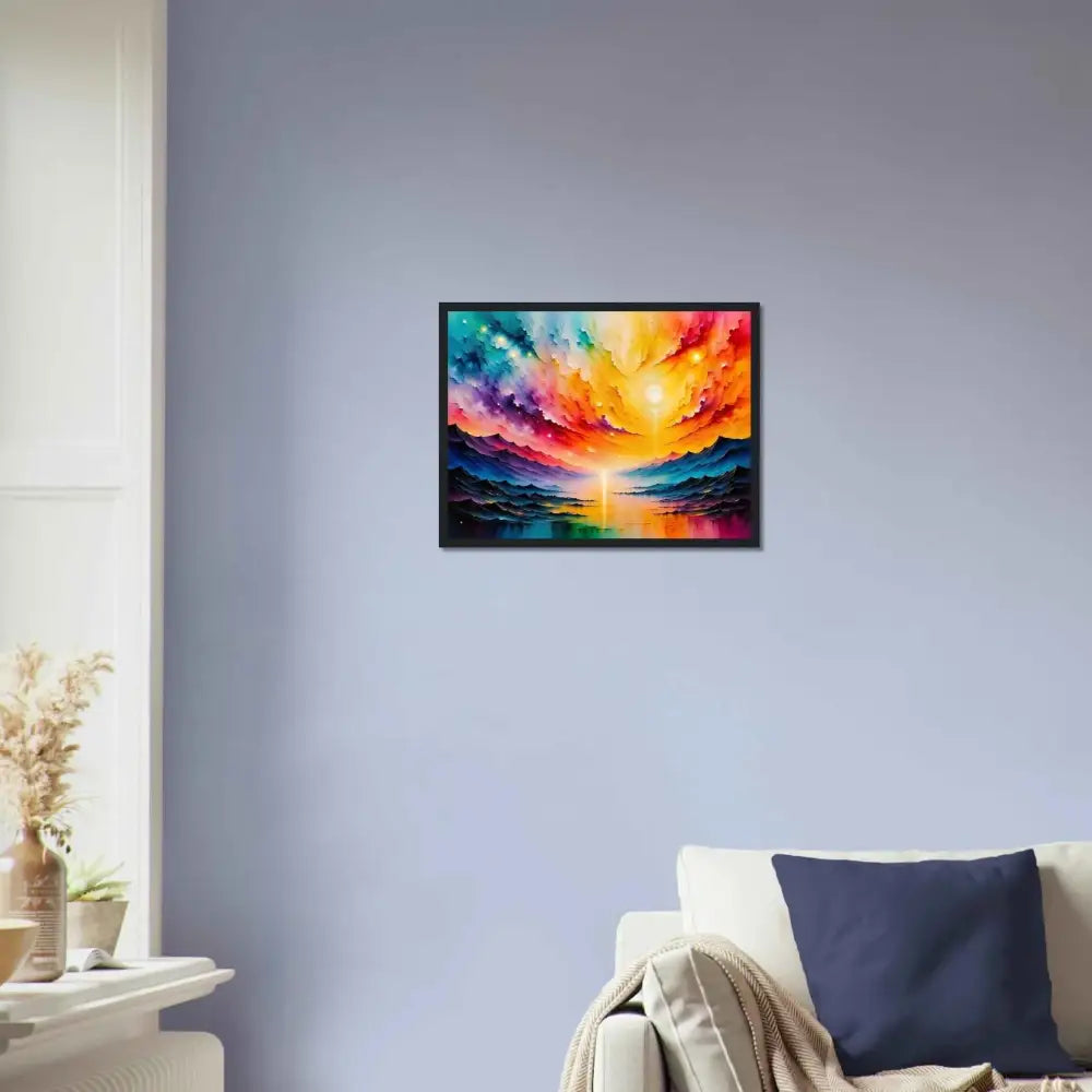 Radiant Horizon framed abstract landscape painting showcasing vibrant colors and premium wooden craftsmanship
