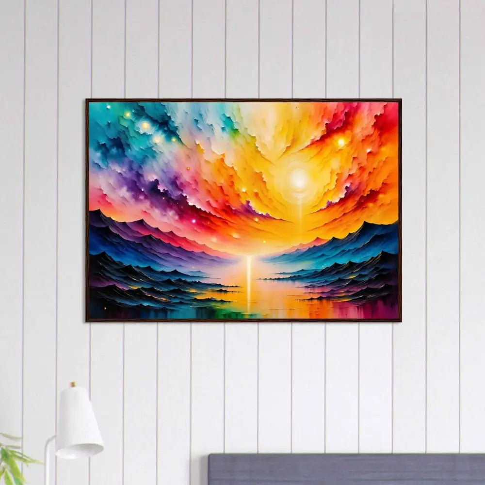 Radiant Horizon framed abstract landscape painting with vibrant colors and premium wooden craftsmanship