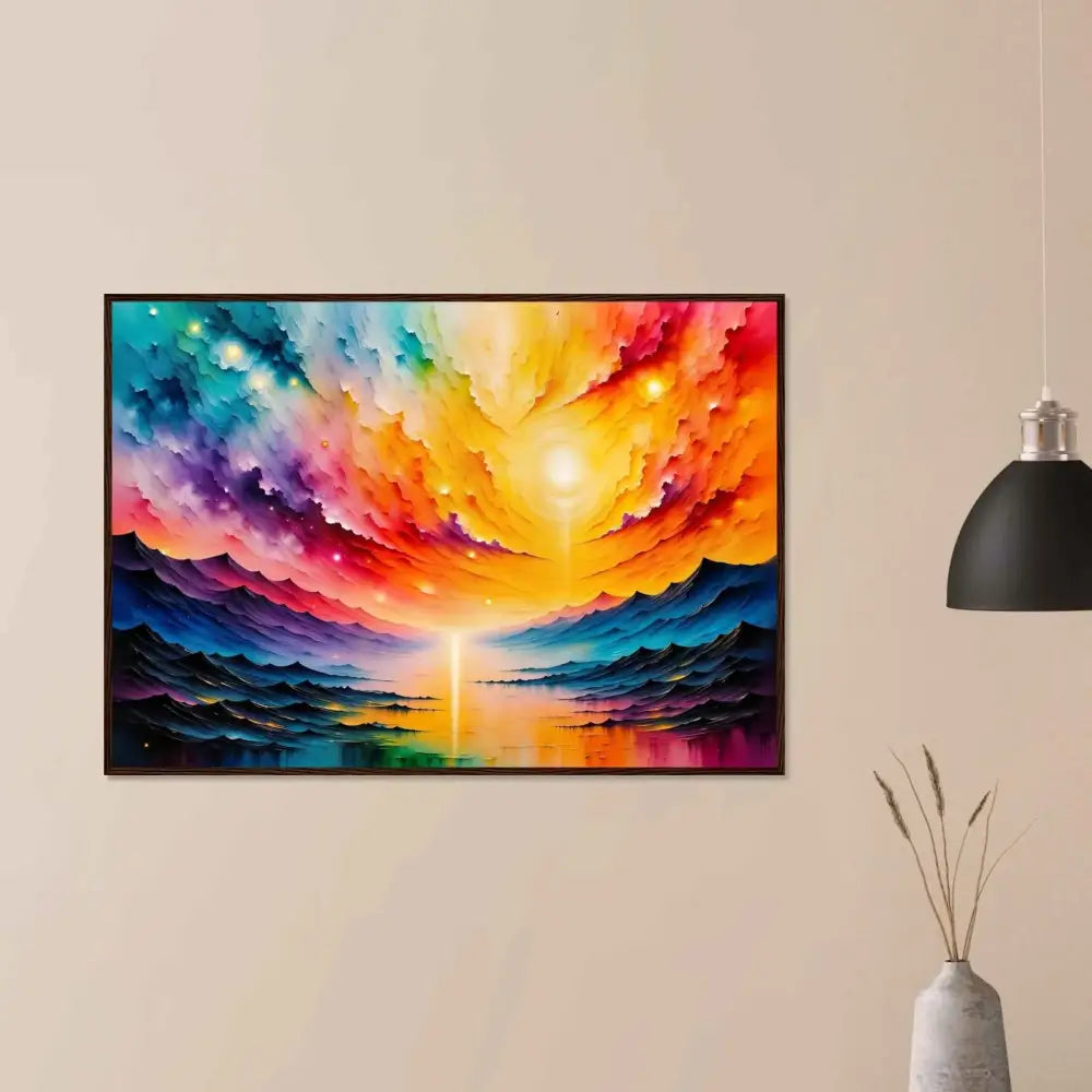 Radiant Horizon framed abstract landscape painting in premium wooden craftsmanship