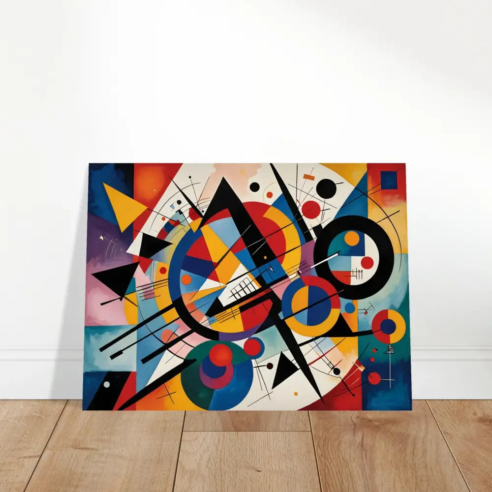 Abstract geometric painting displayed in Framed Poster Rhythmic Geometry PixiOnyx