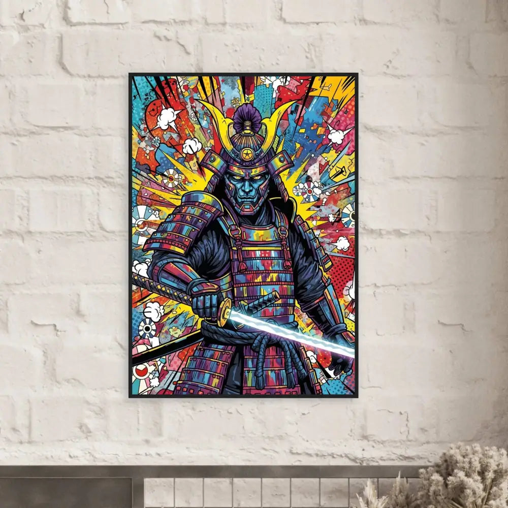 Vibrantly colored Samurai Splash wall art framed on sustainably sourced wood delivered by PixiOnyx