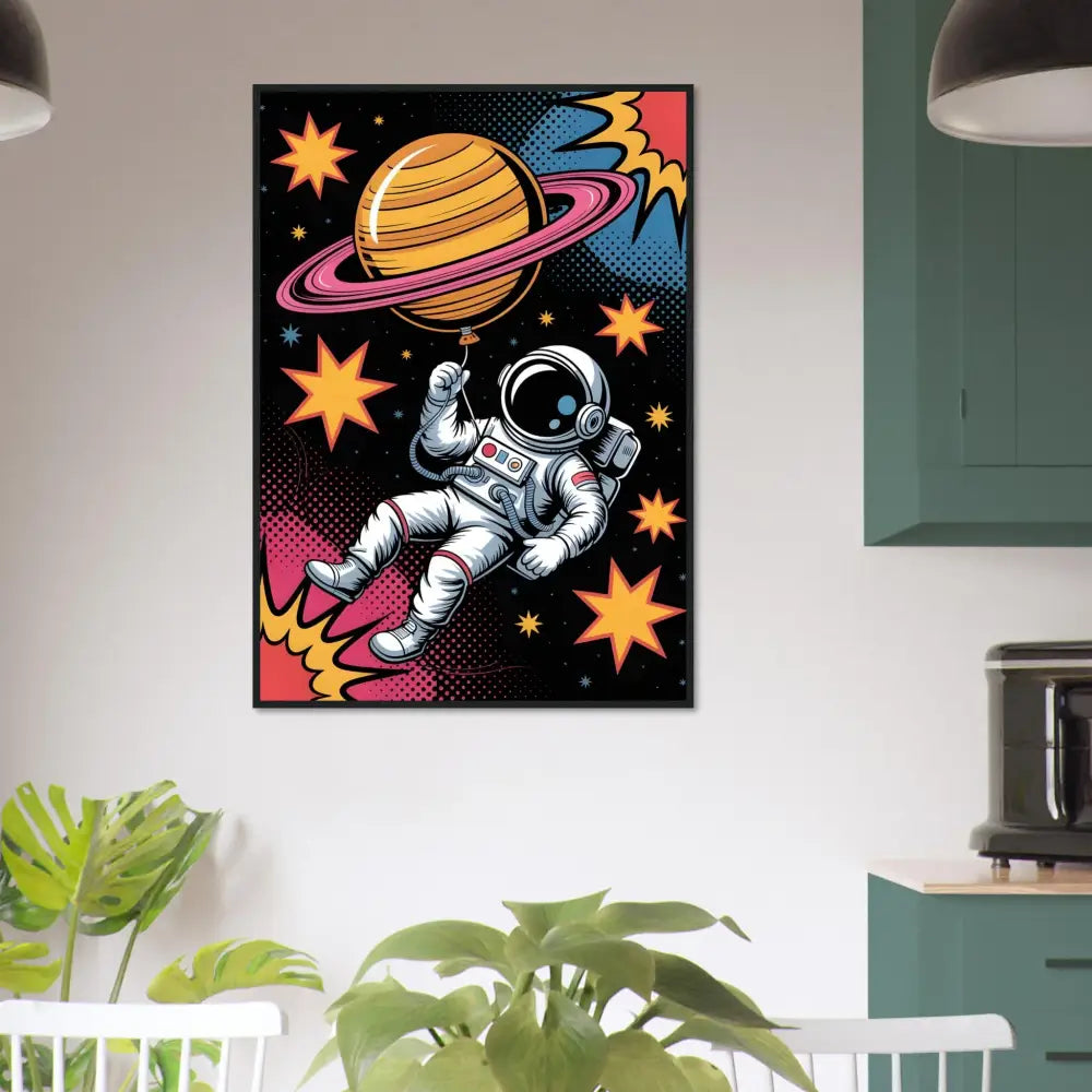 Framed astronaut pop art poster on matte white paper with vivid clarity FSC-certified pine