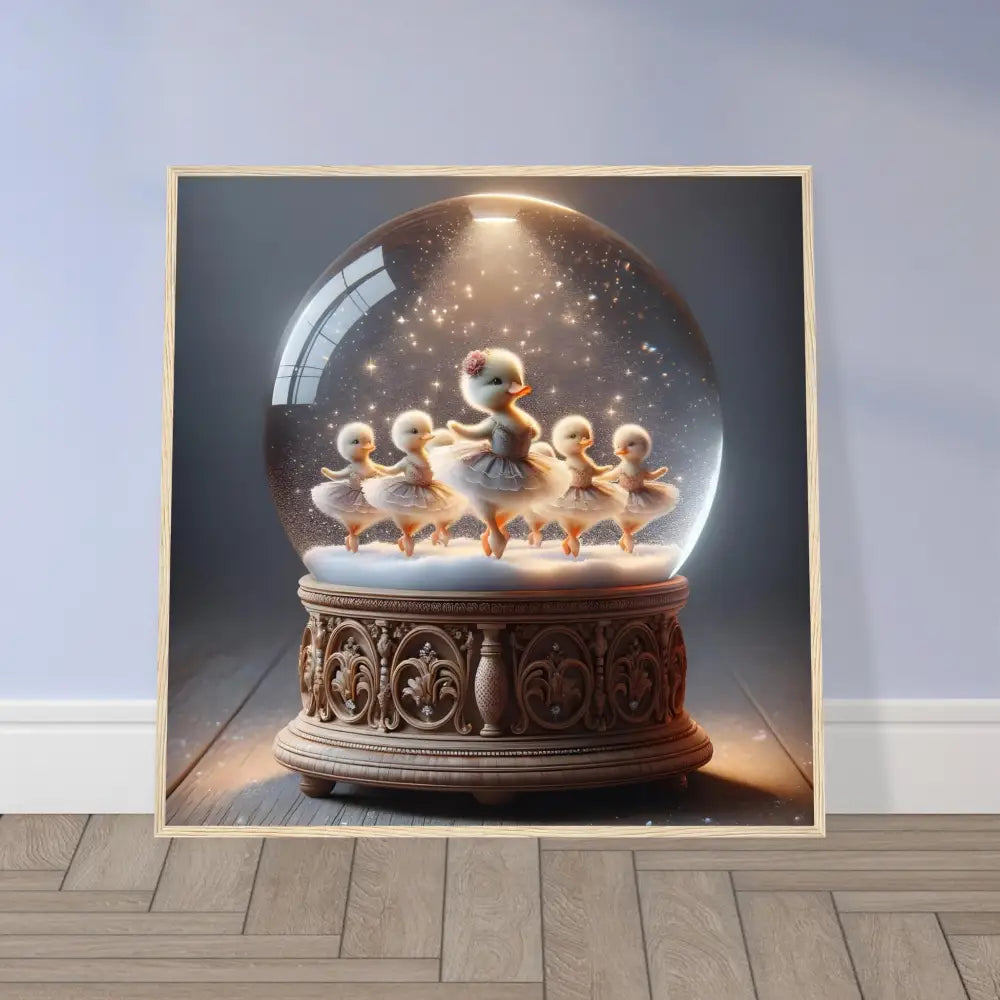 Duckling ballerina snow globe in whimsical winter PixiOnyx framed poster
