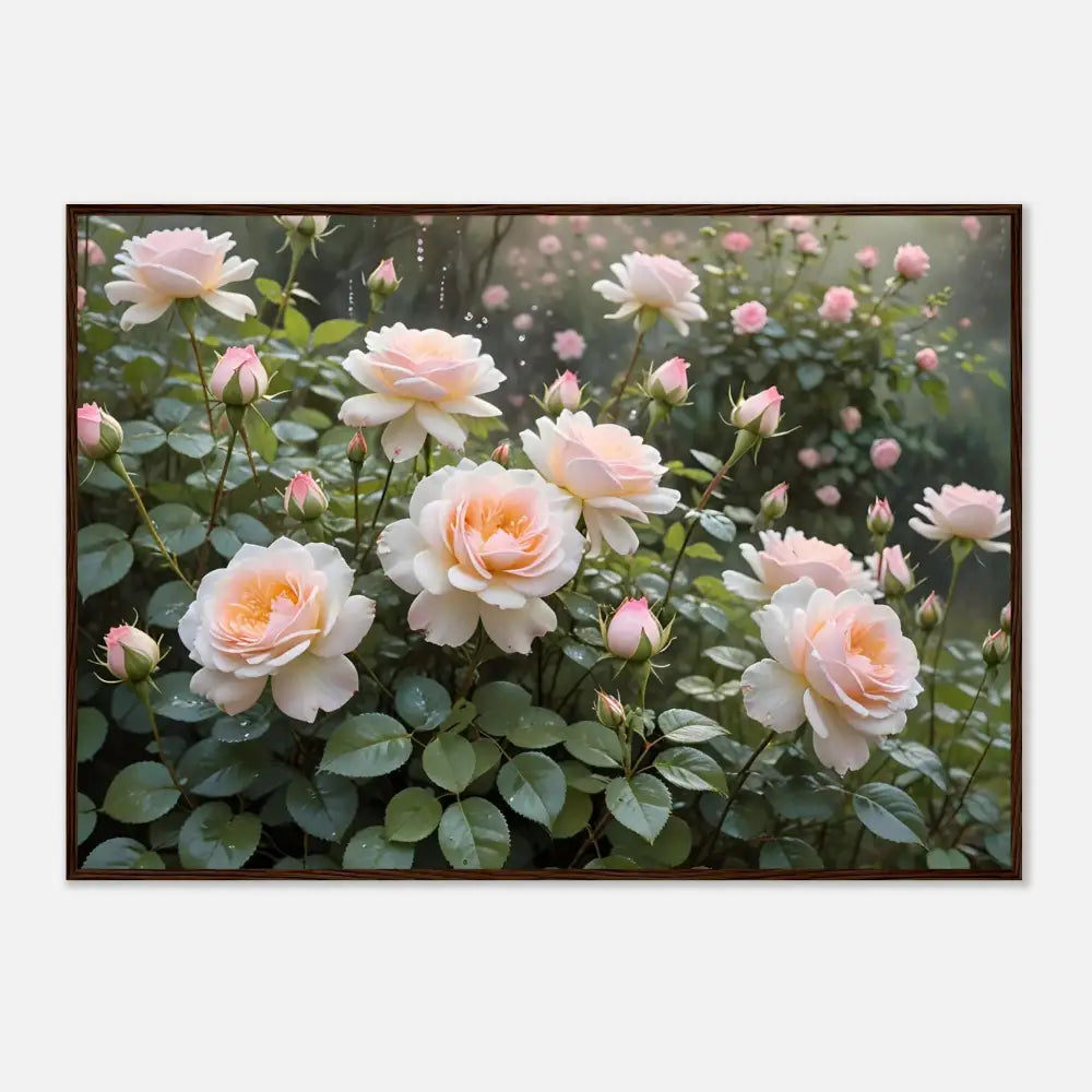 Framed rose garden painting artwork for Soft Petal Symphony PixiOnyx Botanical Dreamscape
