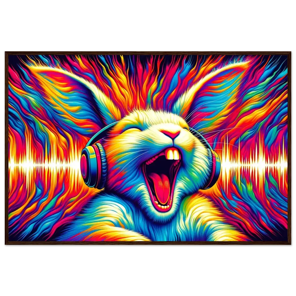 Colorful rabbit with headphones in framed poster Sonic Scream by PixiOnyx Electric