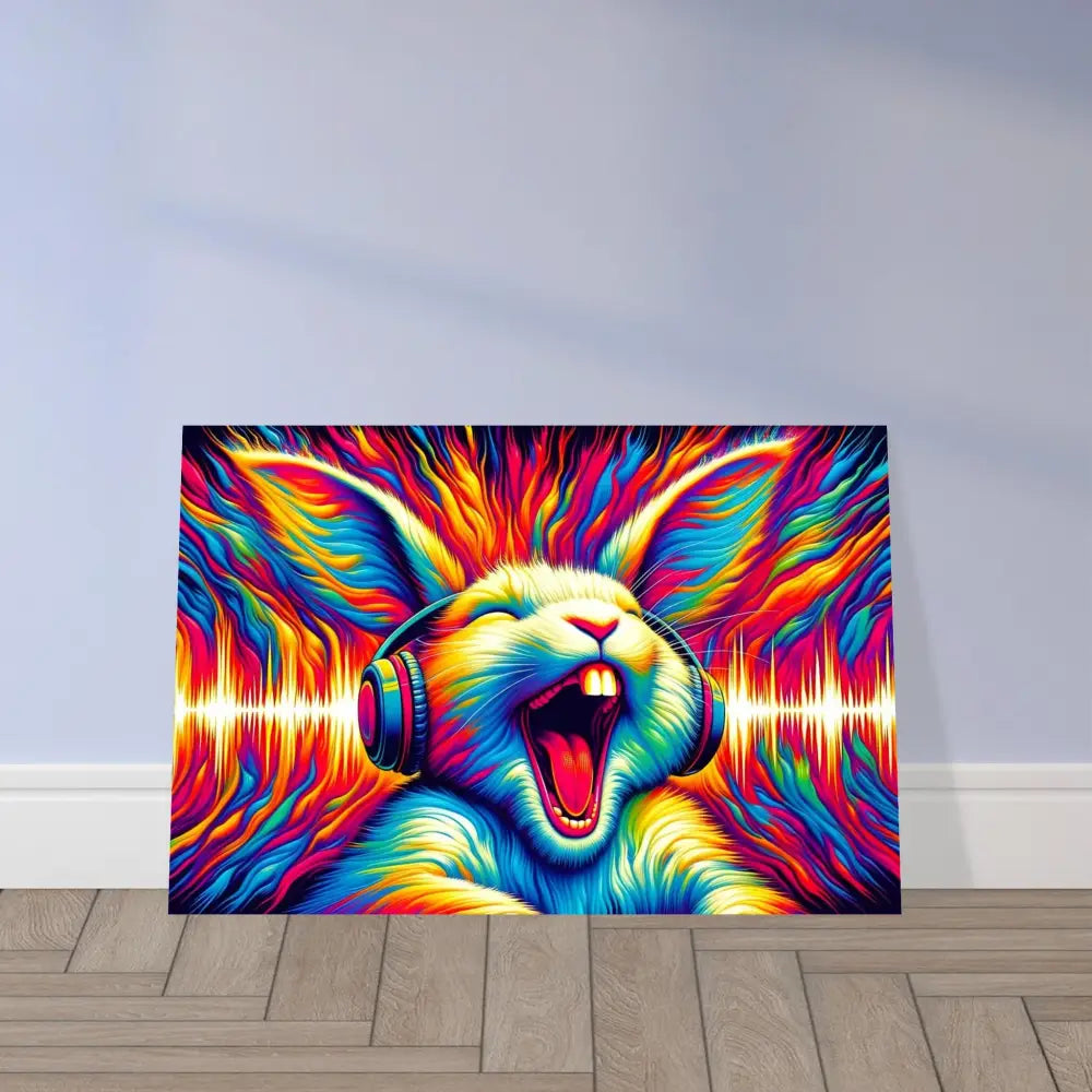 Colorful rabbit art print framed poster Sonic Scream Psycho Cottontail Quartet PixiOnyx